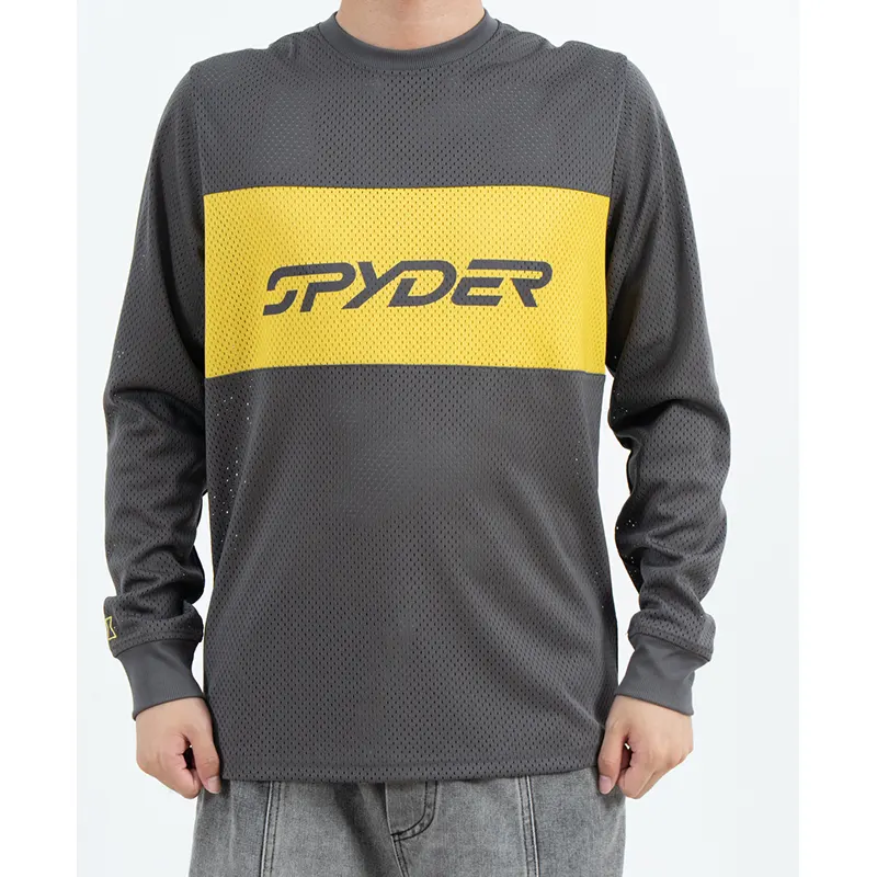 Maglia a maniche lunghe in mesh traspirante ad asciugatura rapida con blocco pettorale giallo