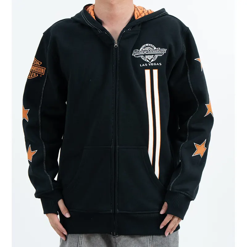 Felpa con cappuccio grafica con zip, grafica sul retro dell'aquila e maniche a stella