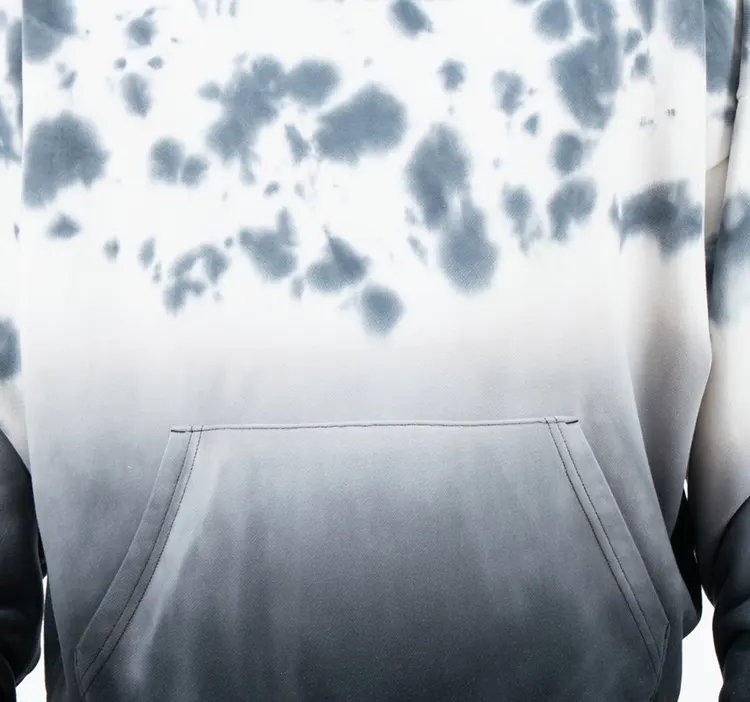 Grey-and-White Mottled Hoodie with Ombre Lower Body
