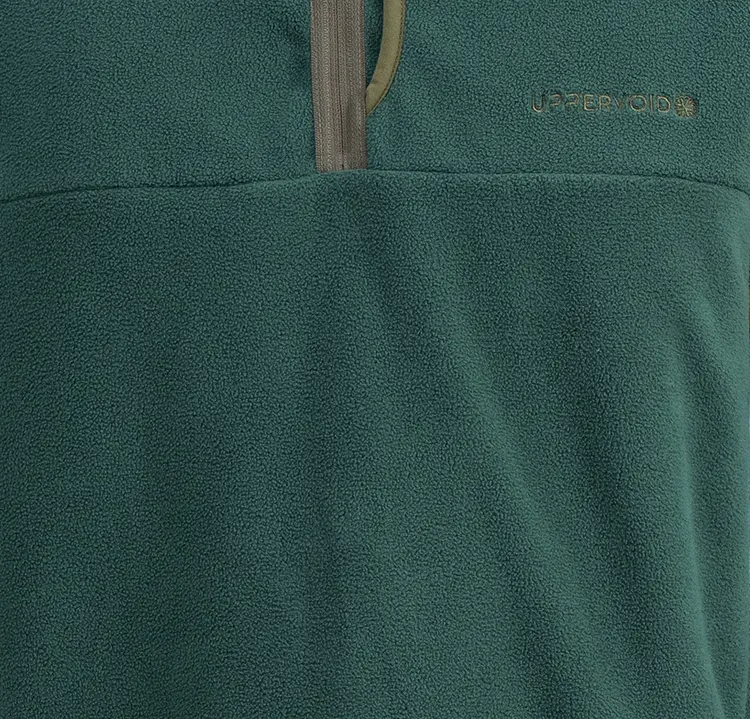 Green Quarter-Zip Fleece Pullover with Contrast Sleeve Stripe