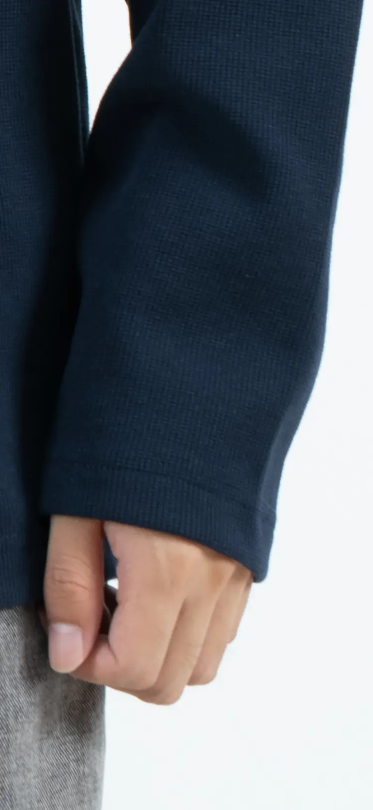 Navy Textured Crew Neck Long Sleeve T-Shirt with Relaxed Fit