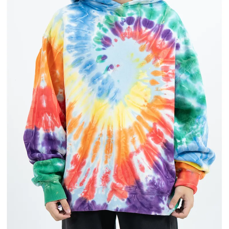 Felpa con cappuccio oversize con effetto tie-dye a spirale multicolore