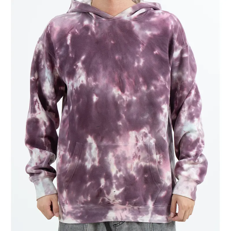 Felpa con cappuccio pullover viola con motivo nuvola e tasca a marsupio